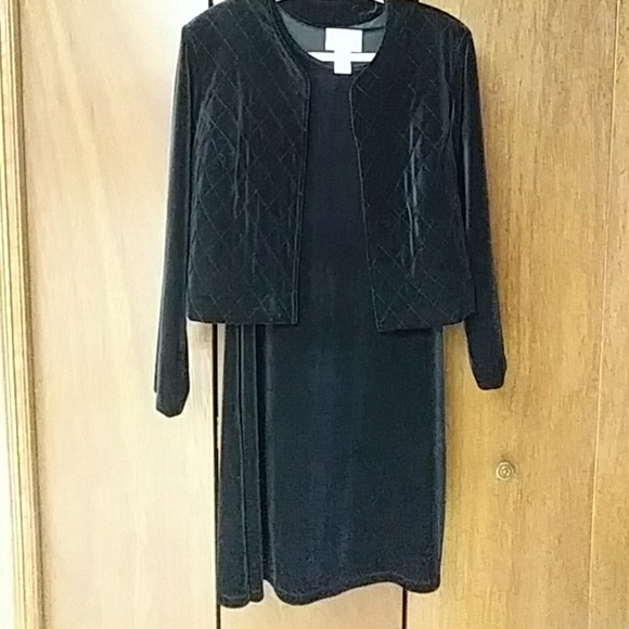 Susan Graver Black Velvet Dress and Jacket - Picture 1 of 8
